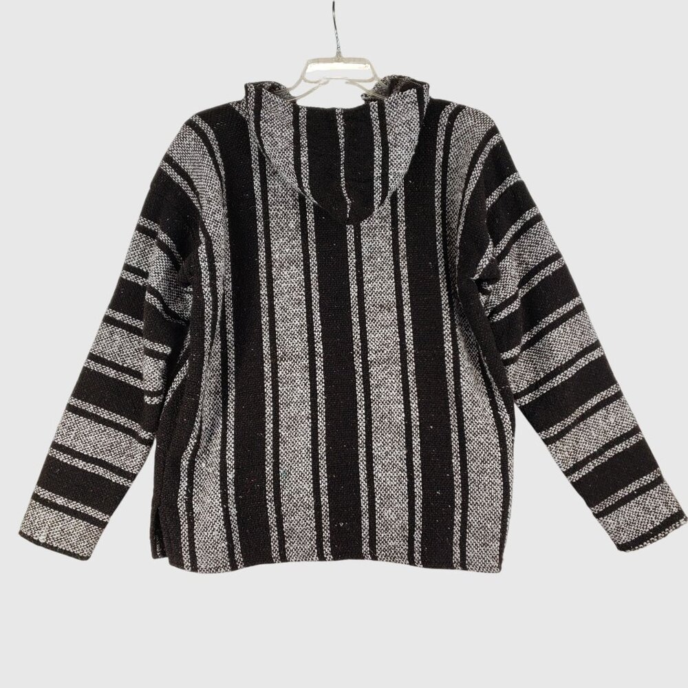 Mexican Poncho Baja Hoodie Surfer Pullover BLACK & WHITE Size L Made In Mexico - Picture 2 of 7